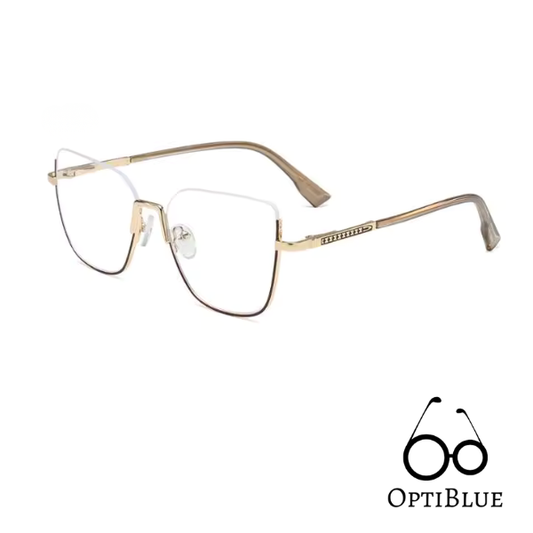 OptiBlue- Lunettes ant-Lumière bleue pour Femme œil de chat or/café/marron