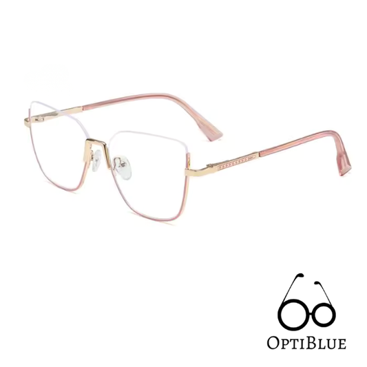 OptiBlue- Lunettes ant-Lumière bleue pour Femme œil de chat rose