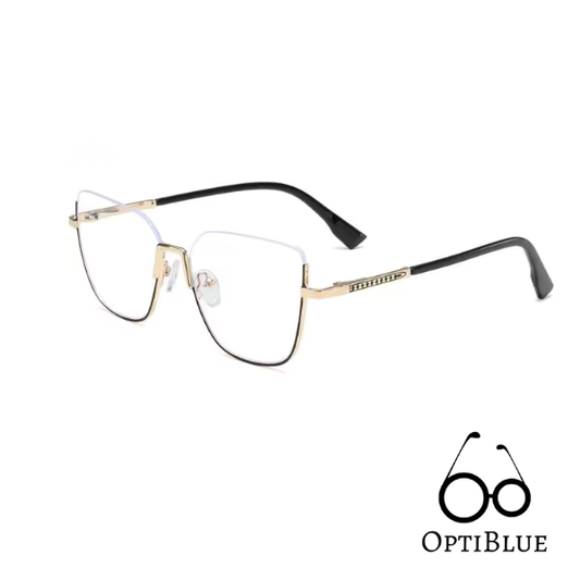 OptiBlue- Lunettes ant-Lumière bleue pour Femme œil de chat noir/doré